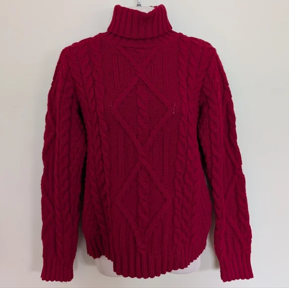 Aran Mor Wool Irish Knit Turtleneck Sweater Medium Red - Picture 3 of 9